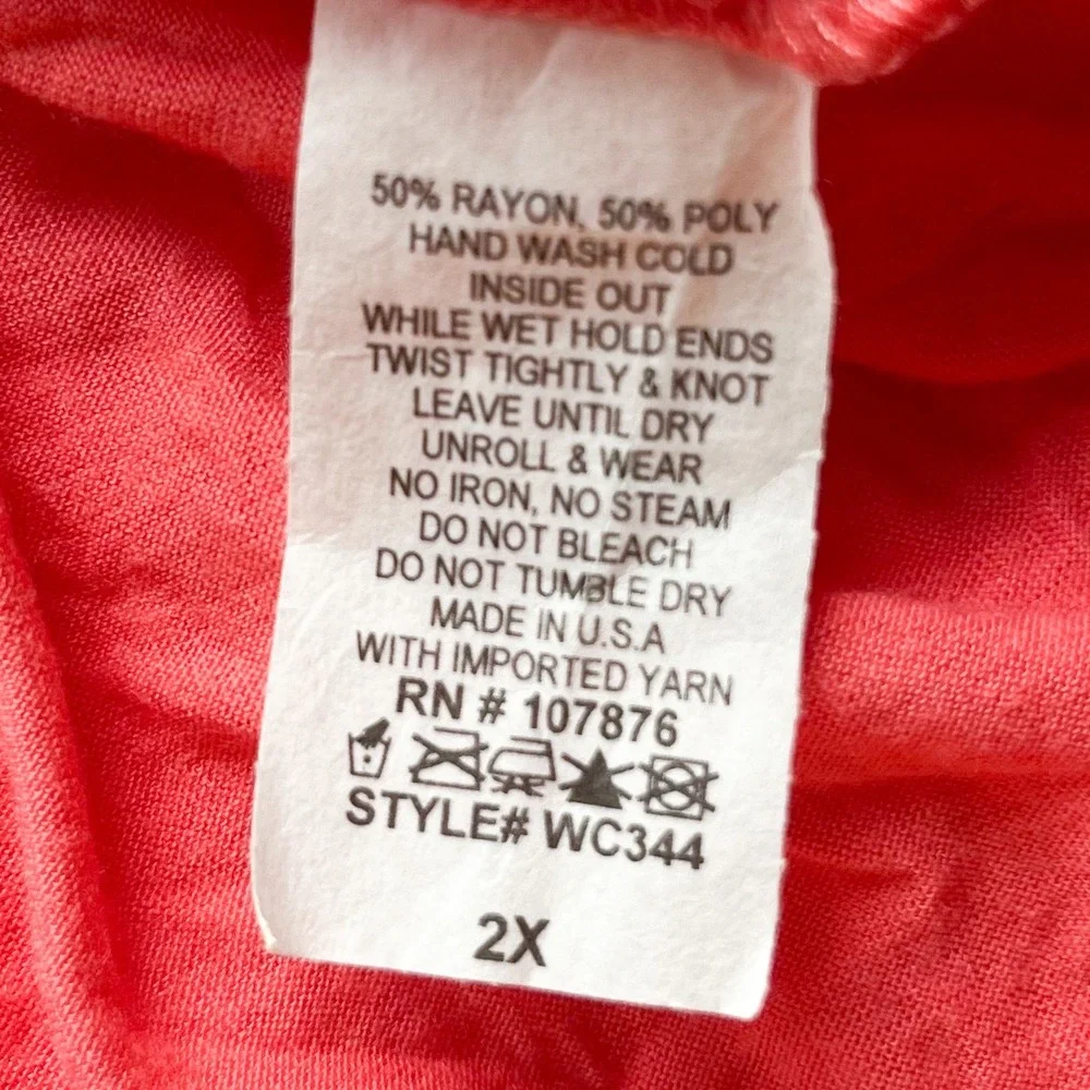 Comfy USA Coral Crinkle Scoop Neck Tiered 3/4 Sleeve Dress Womens 2X